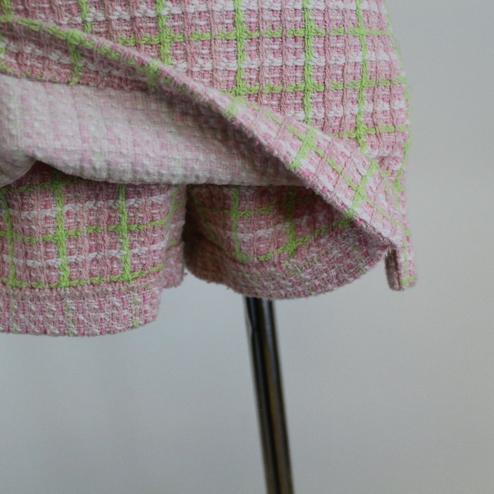 Zara Pink Green Plaid Tweed Skort Mini Skirt Preppy Tennis Style Size M - Picture 3 of 10
